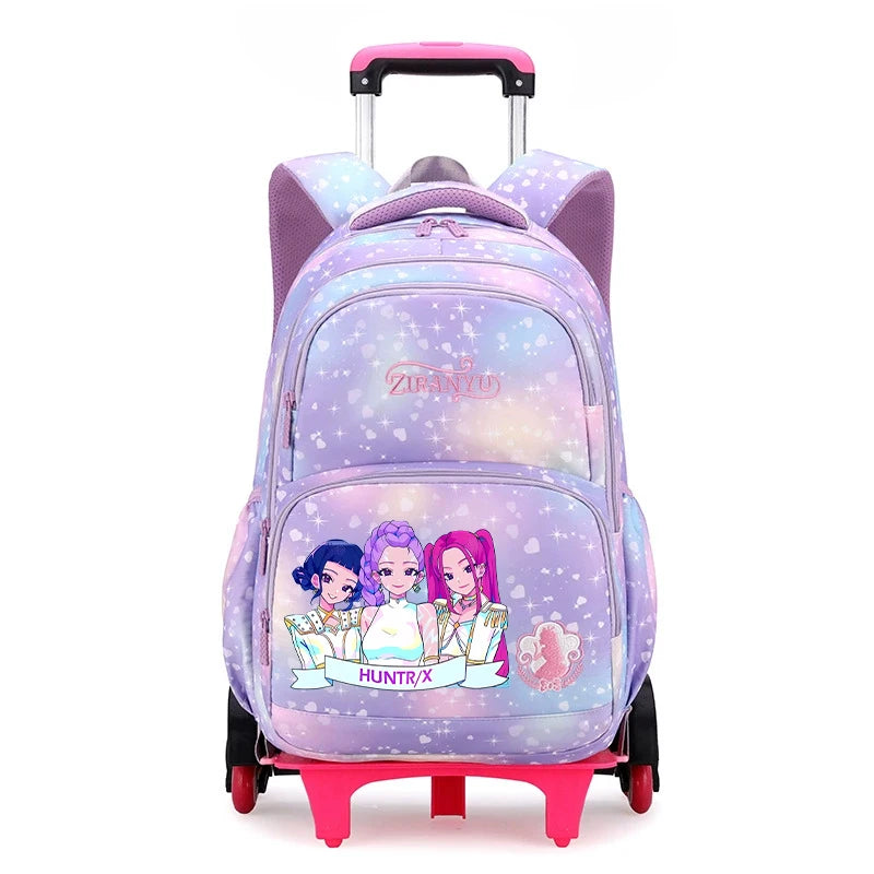 Kpop Demon Hunter Kids Backpack Kawaii Cartoon Printed School Backpack Girls Portable Trolley School Bags Children Birthday Gift