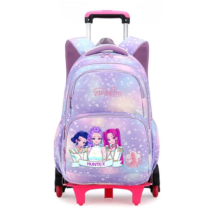 Kpop Demon Hunter Kids Backpack Kawaii Cartoon Printed School Backpack Girls Portable Trolley School Bags Children Birthday Gift