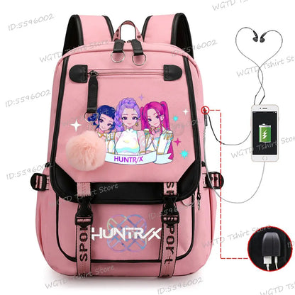 K-pop Demon Hunters Fashion Backpack for Girls Boys Anime Cartoon Large Capacity Schoolbag Children Multi-function Shoulder Bag