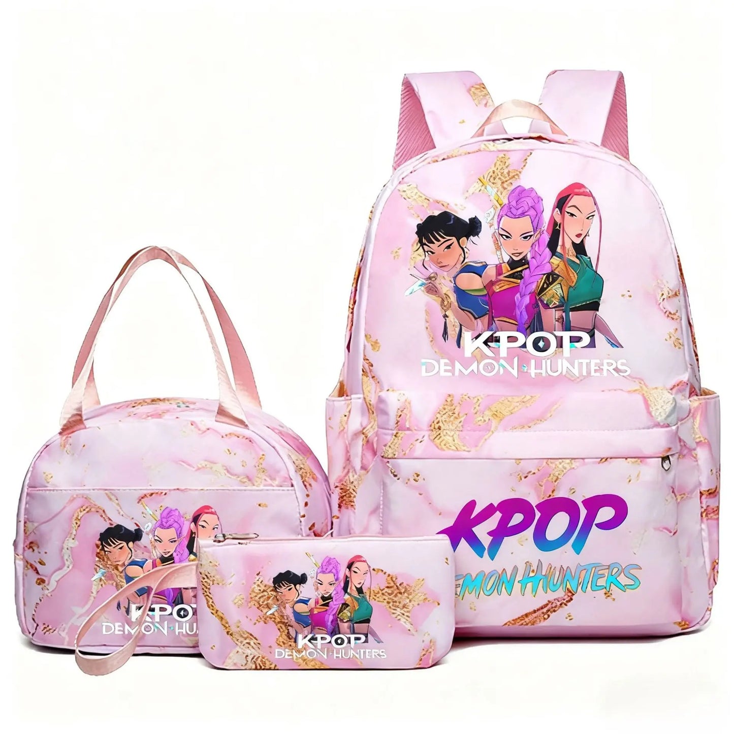 KPop Demon Hunters 3pcs Set Backpack Students Lunch Bag Set Pencil Case Anime Cartoon Fashion Print Student Back To School Gift