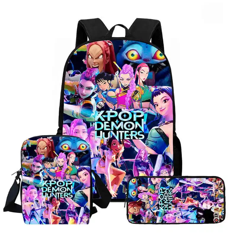 Disney Cartoon  KPop Demon Hunters Child School Backpack With Shoulder Bag Pencil Bag For Kindergarten,Light Weight Child Bags