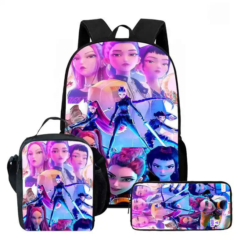 Disney Cartoon KPop Demon Hunters Child School Backpack With Lunch Bags Pencil Bags For,Light Weight Child School Bags