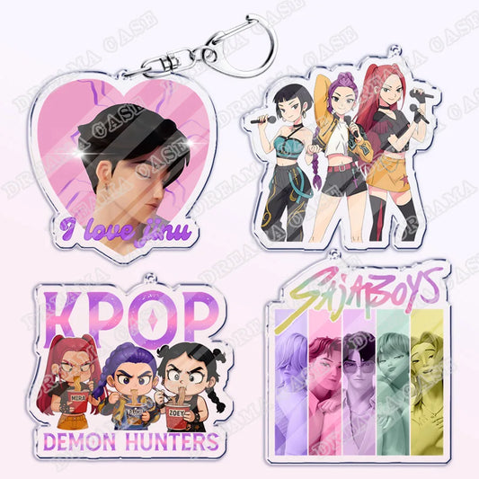Cartoon Huntrix Saja Boys Derpy Tiger Acrylic Keychains Ring Double-Sided Key Chain Jewelry Kpop Demon Hunters Fan Love Gifts