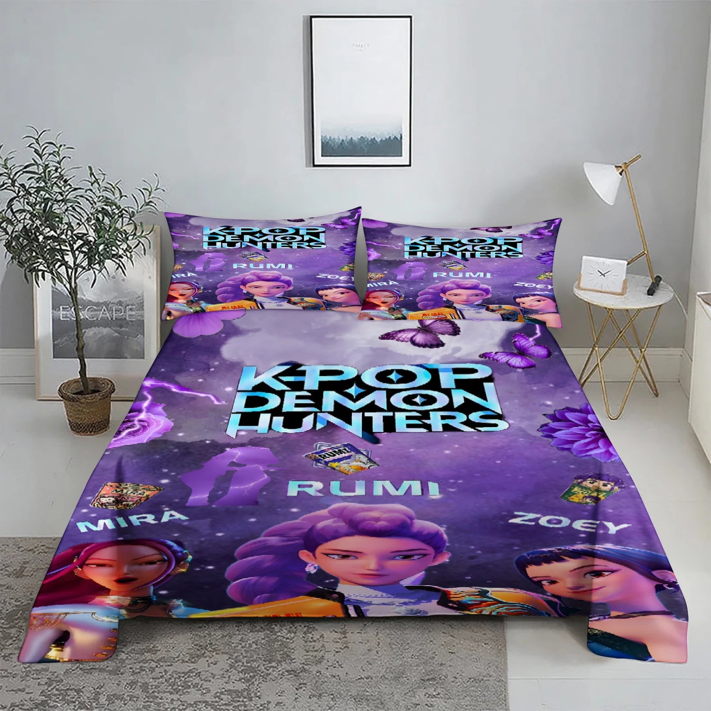 K-Pop D-Demon Hunters 3D Digital Flat sheet set Printing Bedroom Bed Sheet Pillowcase Bedding Kit for Home Decor