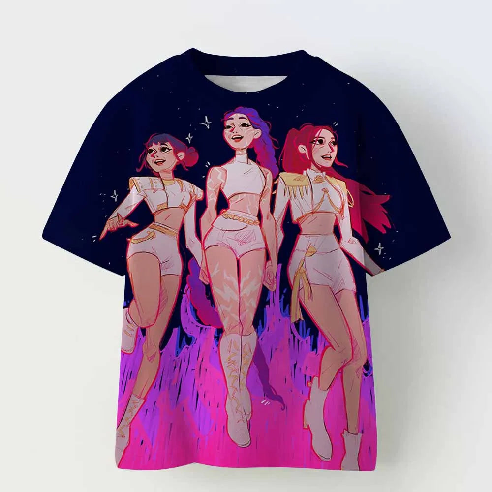 Kids T-shirt KPop Demon Hunters Print Fashion Casual Tops 2025 Movie Crew Neck Cartoon Girls Boys Tee Casual Baby Girl Clothes