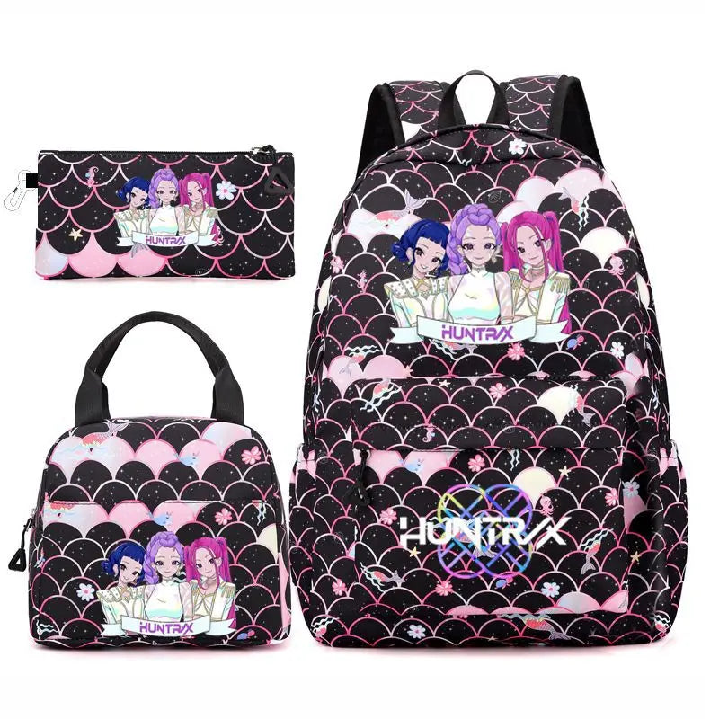 3pcs K-pop Demon Hunters Backpacks Cartoon Anime Schoolbag with A Lunch Bag Waterproof Kids Knapsacks Gifts for Student Rucksack