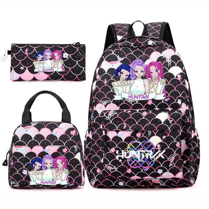 3pcs K-pop Demon Hunters Backpacks Cartoon Anime Schoolbag with A Lunch Bag Waterproof Kids Knapsacks Gifts for Student Rucksack