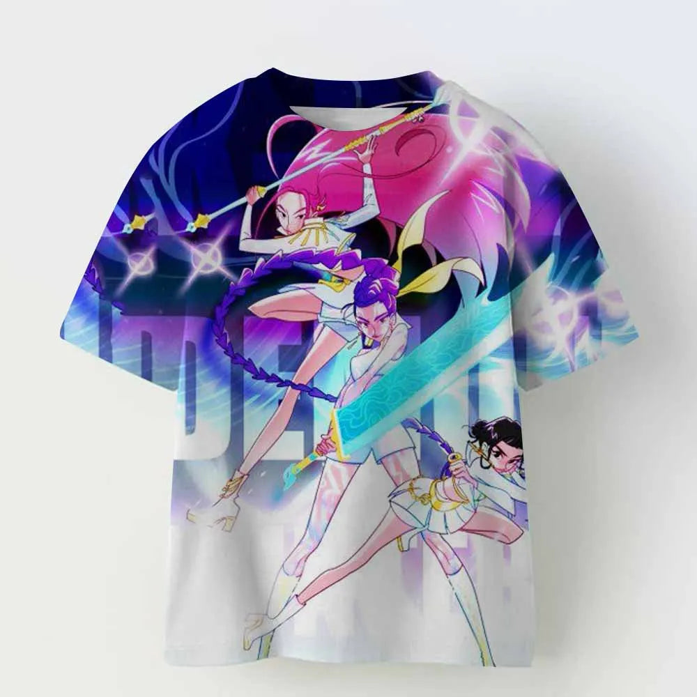 Kids T-shirt KPop Demon Hunters Print Fashion Casual Tops 2025 Movie Crew Neck Cartoon Girls Boys Tee Casual Baby Girl Clothes