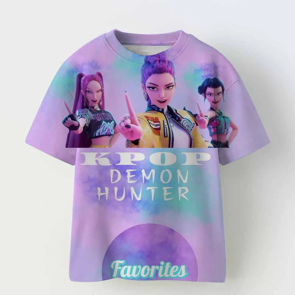 Kpop Demon Hunters Kid Adult Shirt Halloween 3D Mesh Comfortable Sports T-shirt Men's And Women's Extra Large Couple Dress