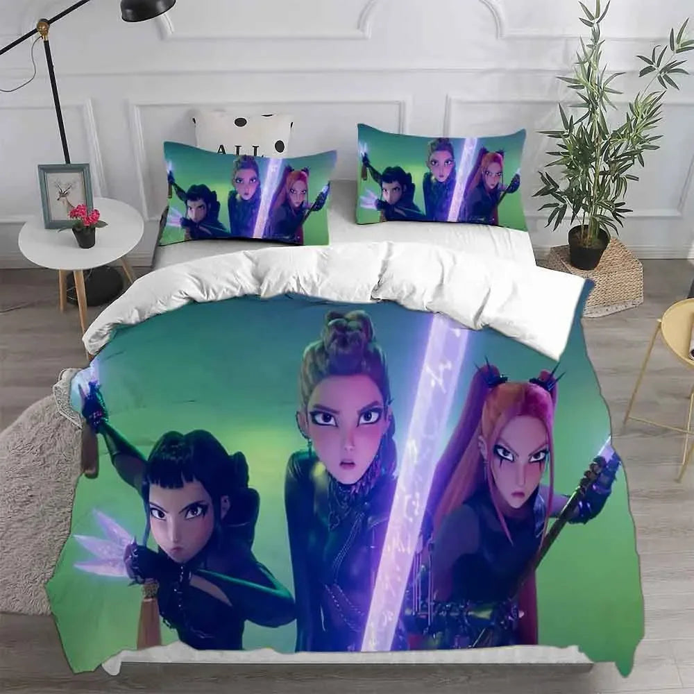 KPop Demon Hunters Bedding Sets EU Single Comforter Quilt Bed Cover Duvet Cover Pillow Case 2-3 Pieces Sets Halloween Costume