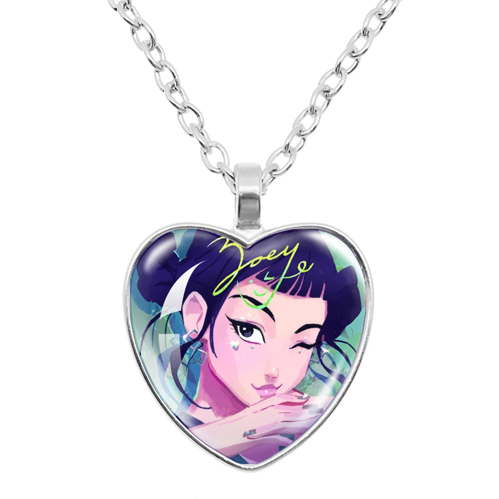 Rumi Zoey Mira Heart Glass Pendant Necklaces KPop Demon Hunters sajaboy Charm Necklace Fans Jewelry Accessories Cosplay Gift