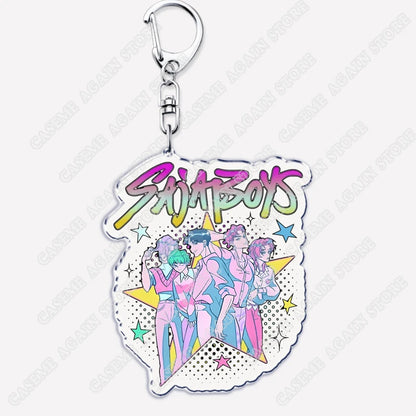 Cute Kpop Band Demon Hunters Huntrix Saja Boys Keychains for Accessories Jewelry Rumi Zoey Jinu Derpy Tiger Keyrings Fans Gifts