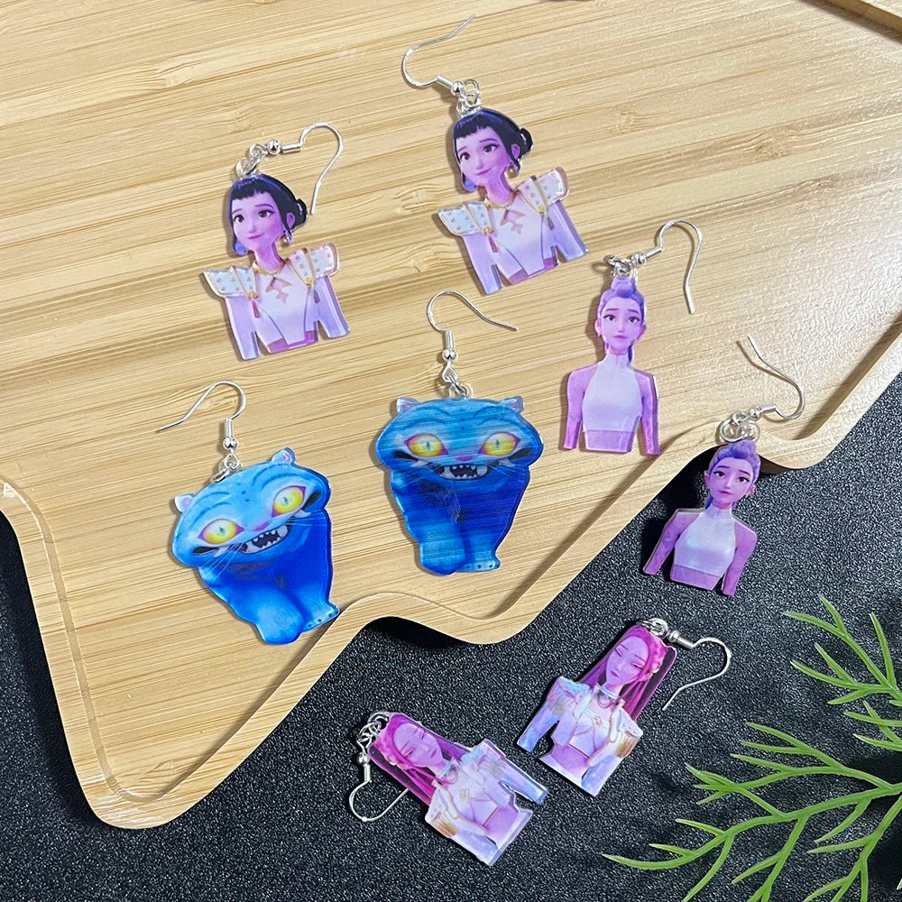 Kpop Demon Hunters Rumi Zoey Mira Derpy Tiger Acrylic Earrings Cartoon Design Women's Party Cosplay Jewelry Gift