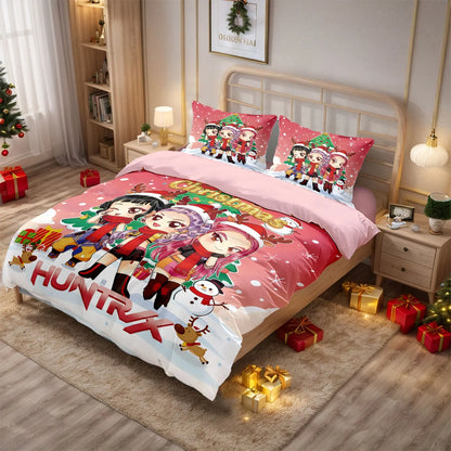 3pcs K-Pop Demon Hunters Merry Christmas Printed Chipless Quilt Set Bedroom Dormitory Machine Washable