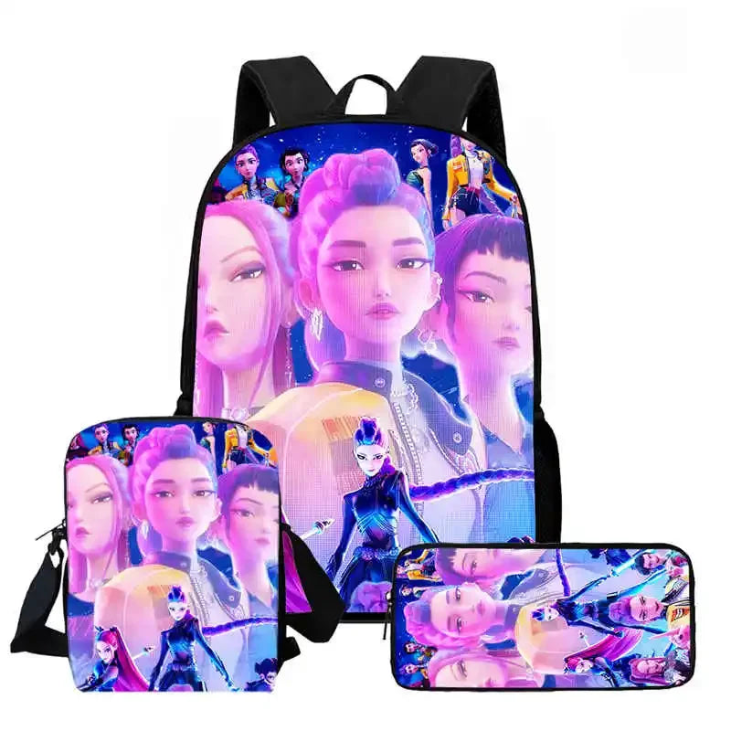 Disney Cartoon  KPop Demon Hunters Child School Backpack With Shoulder Bag Pencil Bag For Kindergarten,Light Weight Child Bags
