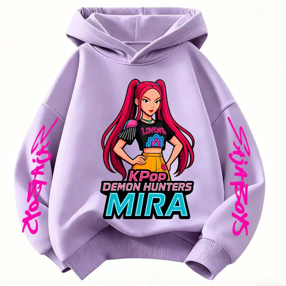 Fall and winter Kpop demon hunter children's hooded sweatshirt cute Kpop demon hunter tiger top Harajuku boys and girls
