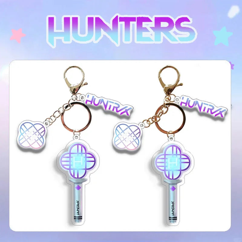 KPOP Demon Hunters Huntrix Saja Boys Idol Group Acrylic Keychains Zoey Mira Romance Baby Light Stick Korean Keyring Fans Gift