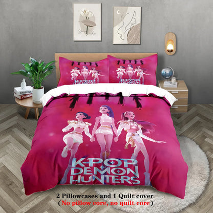 K-Pop Demon Hunters Themed Bedding Set Colorful Print Polyester Student Dormitory Bed Sheet Duvet Cover Kid Gift Home Textile