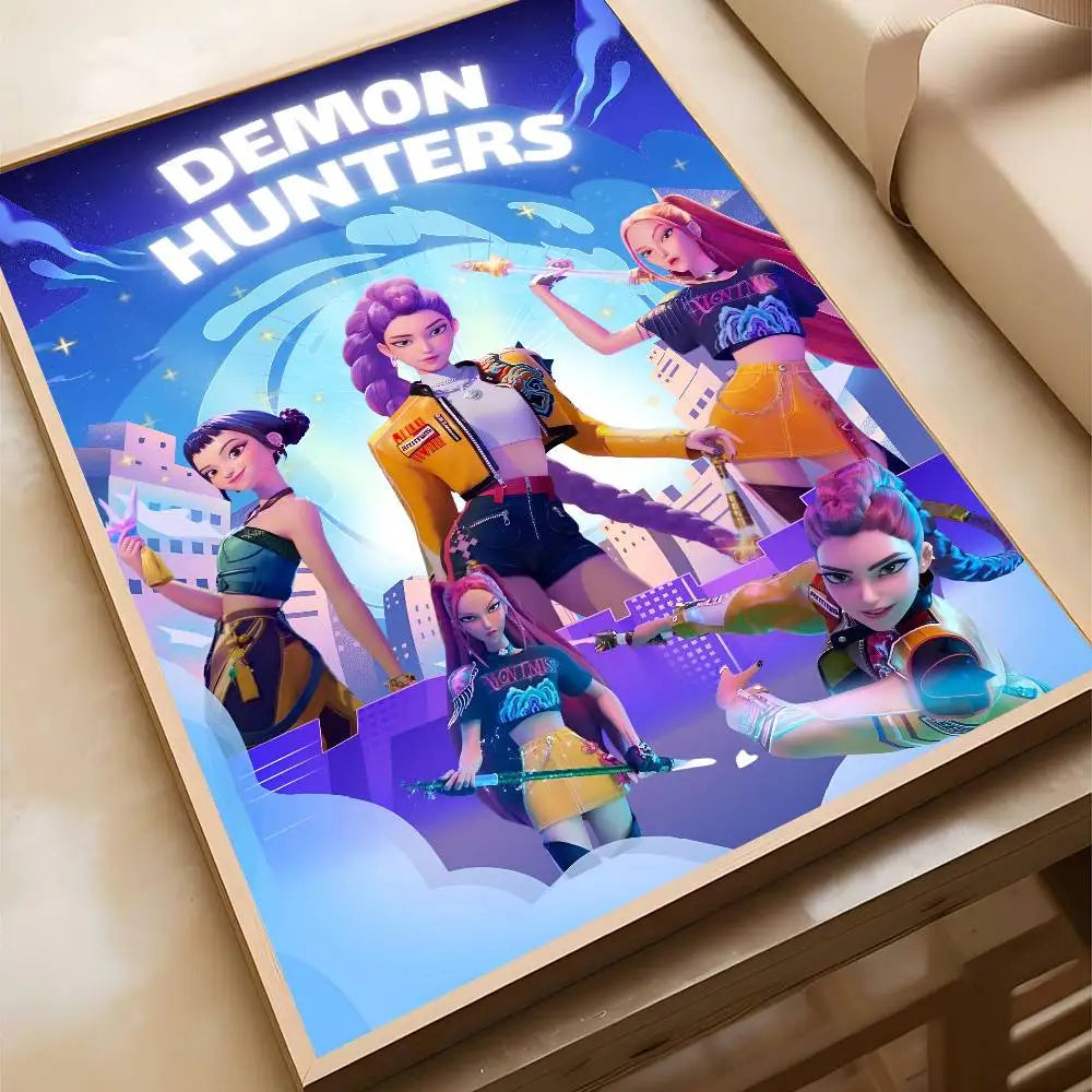 Movie KPop Demon Hunters Poster Self Adhesive Painting Living Room Office Decoration Bedroom Home Wall Sticker Prints