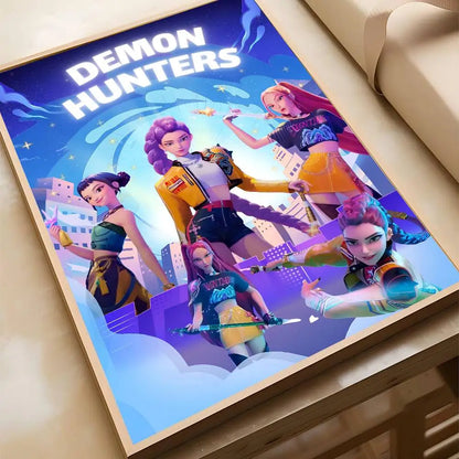 Movie KPop Demon Hunters Poster Self Adhesive Painting Living Room Office Decoration Bedroom Home Wall Sticker Prints