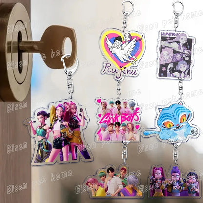 Kpop Demon Hunters Huntrix Saja Boys Keychain Llavero Accessories Bag Rumi Zoey Jinu Ramen Keychains Keyrings Jewelry Fans Gift