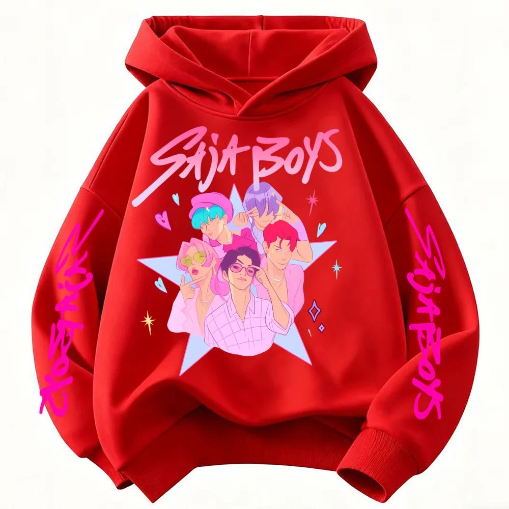 KPop Demon Hunter Saja Boys Cartoon Girls Boy Hooded Sweatshirt Warm Children's Korean Wave Fashion Casual Tops Casual Clothing