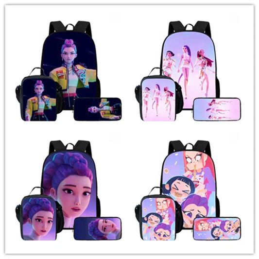 Cartoon KPop Demon Hunters Child School Backpack With Lunch Bags Pencil Bags For,Light Weight Child School Bags