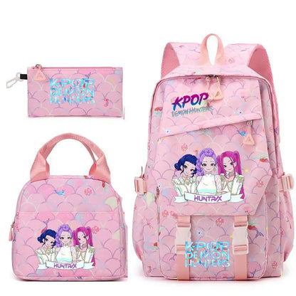 3pcs K-pop Demon Hunters Backpacks Cartoon Anime Schoolbag with A Lunch Bag Waterproof Kids Knapsacks Gifts for Student Rucksack