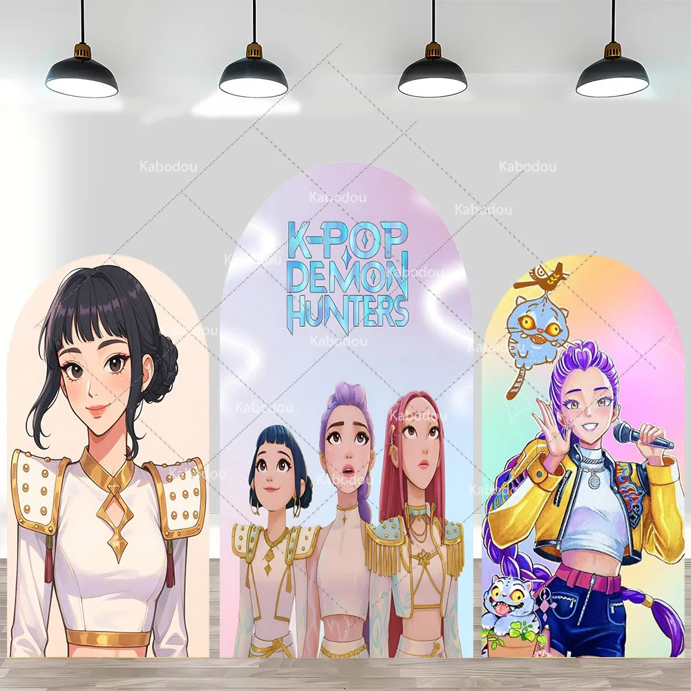 KPop Demon Hunters Theme Arch Backdrop Cover Girl Dance Birthday Party Background Decor Wall Singing Group Concert Baby Shower