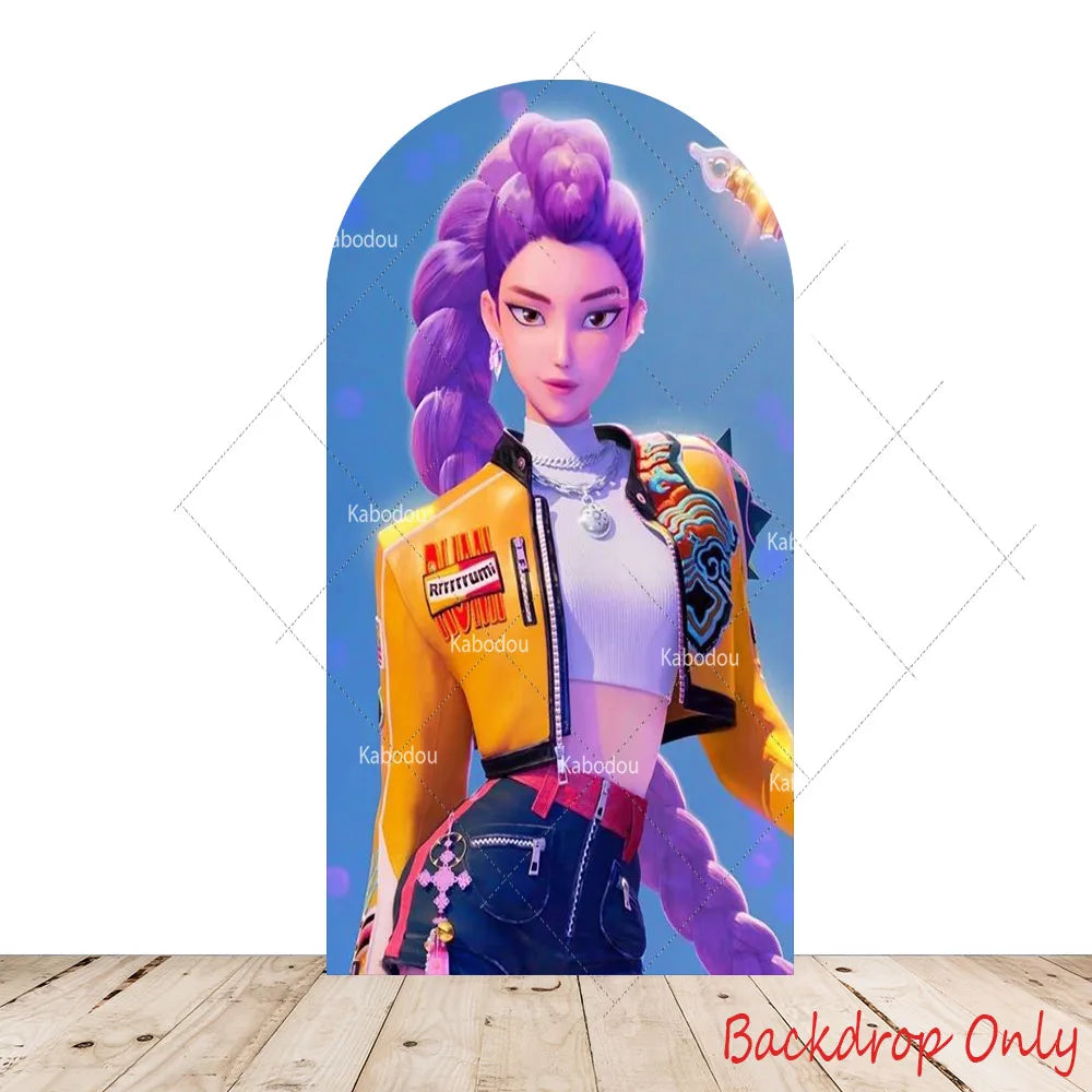 KPop Demon Hunters Backdrop Arch Cover Boy Band Girl Birthday Party Background Decoration Wall Princess Singing Group Concert