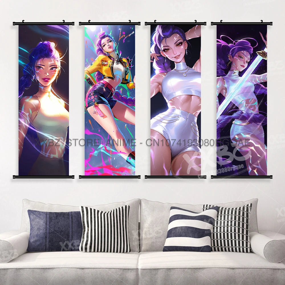 Anime For KPop Demon Hunters Wall Art Canvas Scrolls Pictures Kawaii Character Print Posters Home Decoration Hanging Painting