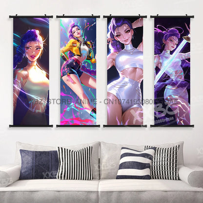 Anime For KPop Demon Hunters Wall Art Canvas Scrolls Pictures Kawaii Character Print Posters Home Decoration Hanging Painting
