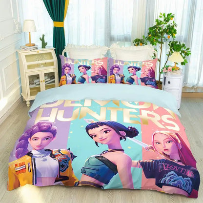 KPop D-Demon Hunters EU Single Halloween Costume Bedding Set - 2-3 Piece Comforter Quilt Duvet Cover Pillow Case Sets