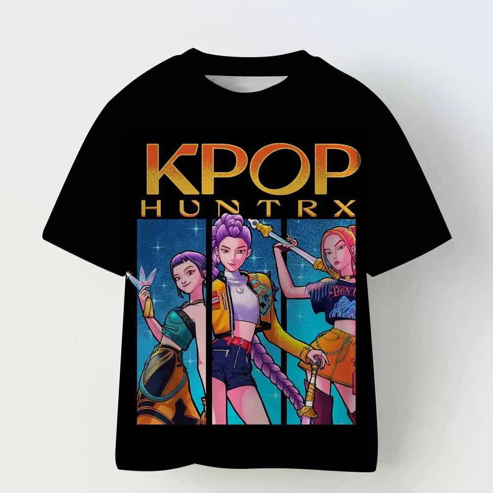Kpop Demon Hunters Children's Clothing Short Sleeve T-shirt Cute Kpop Demon Hunters T Shirt Harajuku Tshirt for Boys Girls