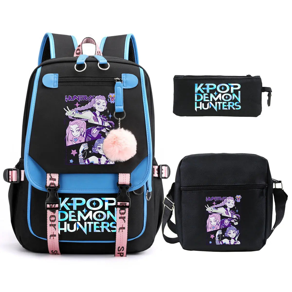 KPop Demon Hunters Backpack Shoulder Bag Pencil Case Three Piece Set Children Fashion Casual SchoolBag Saja Boys Travel Backpack