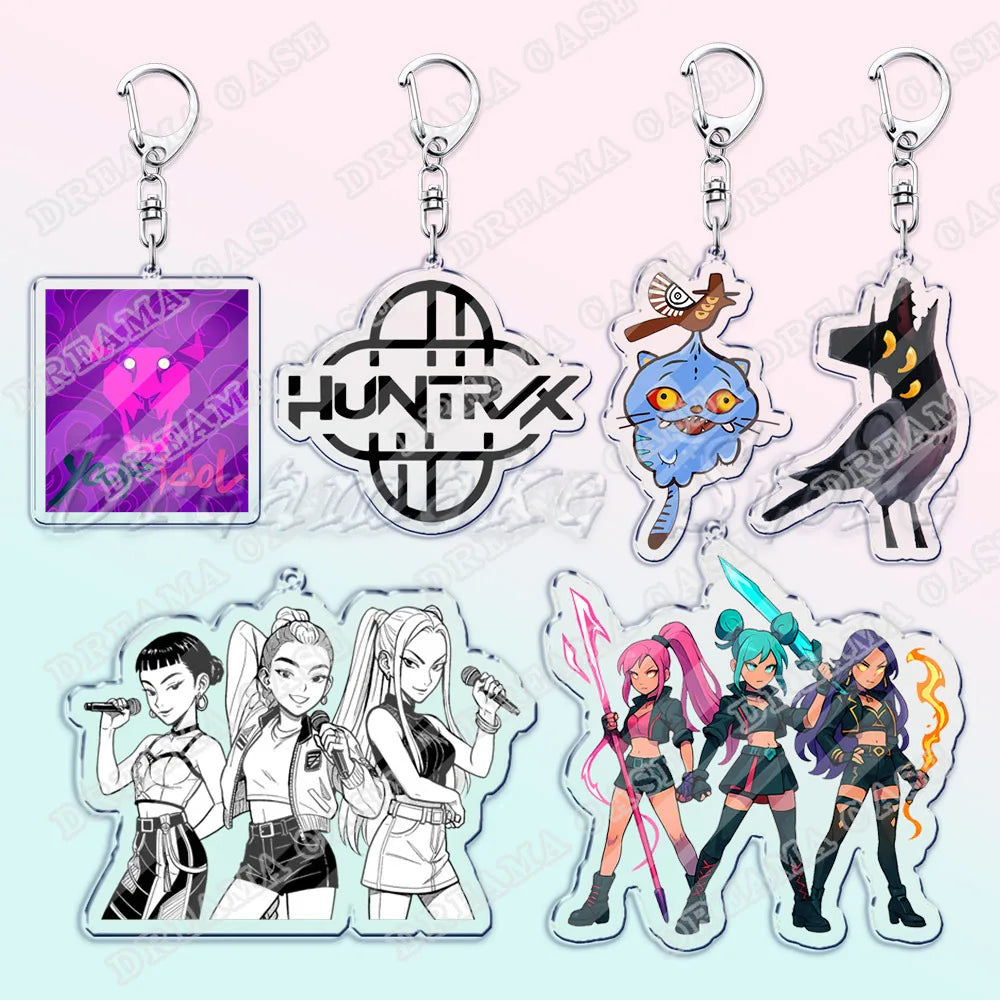 Cartoon Huntrix Saja Boys Acrylic Keychains Ring Double-Sided Key Chain Jewelry K-Pop Demon Hunters Fan Love Gifts