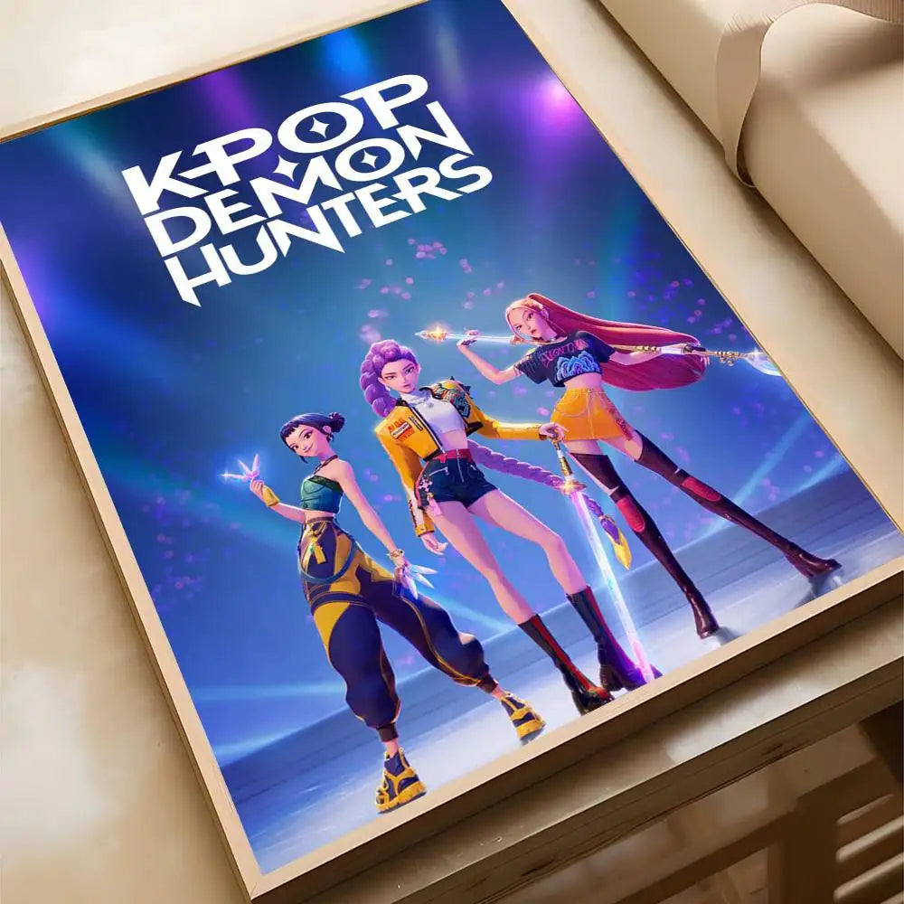 K-pop D-Demon Hunters Anime Poster Self-adhesive Art Waterproof Paper Sticker Coffee House Bar Room Wall Decor
