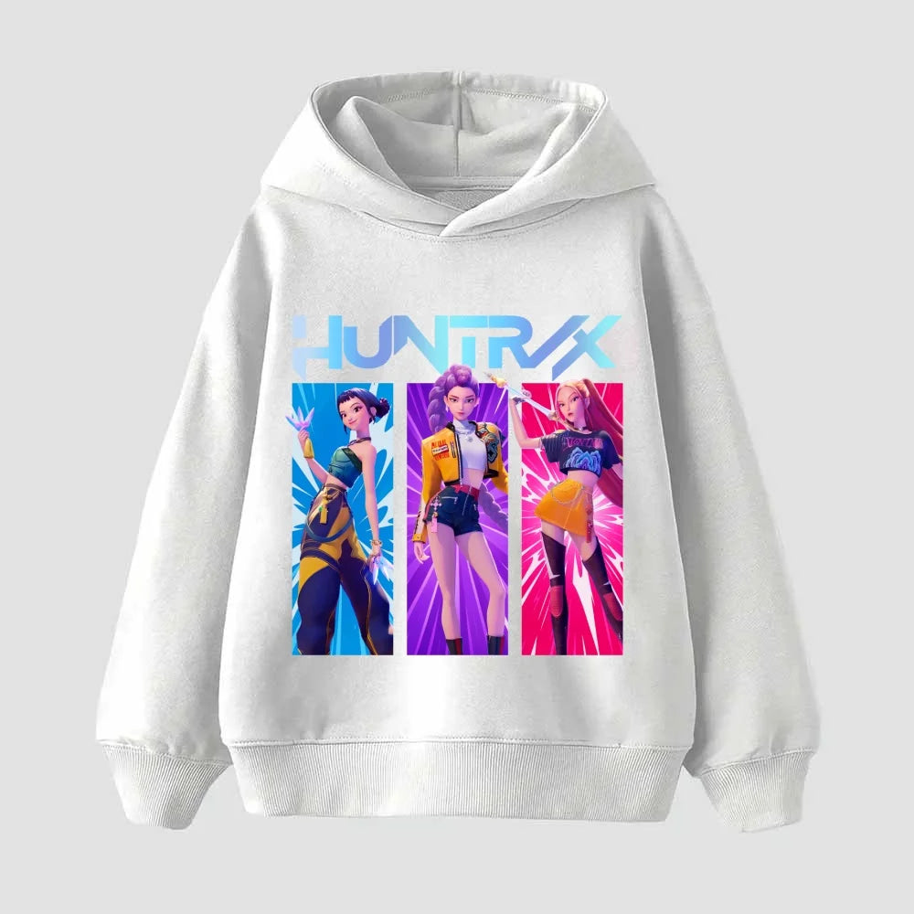 Korean KPop Demon Hunter Cartoon Girls Boy Hooded Sweatshirt Warm Children's Wave Fashion Casual Tops Casual Girls Clothing