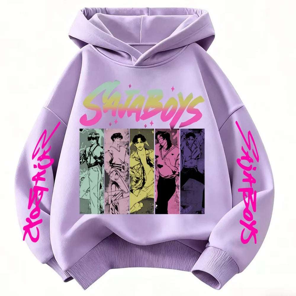 Cute Girls Hooded Sweatshirt Warm Rumi KPop Demon Hunter Cartoon Children's Wave Fashion Casual Tops Casual Black Pink Clothing