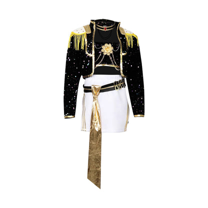 Kids Kpop Devil Hunter Huntrix Rumi mila zuoyi Cosplay costume Black and gold set Children's girl idol role-playing costum