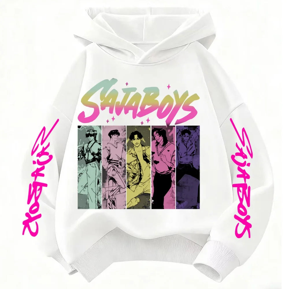 Cute Girls Hooded Sweatshirt Warm Rumi KPop Demon Hunter Cartoon Children's Wave Fashion Casual Tops Casual Black Pink Clothing