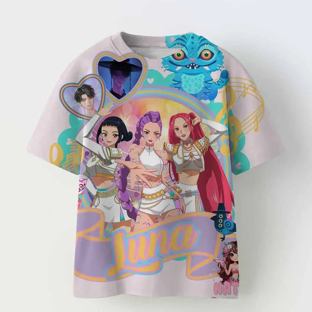 Baby Girl Boy Clothes KPop Demon Hunters 2025 Movie Fans Gift Summer T-shirt Tops Cartoon Print Cool Tshirt Kids Harajuku Top