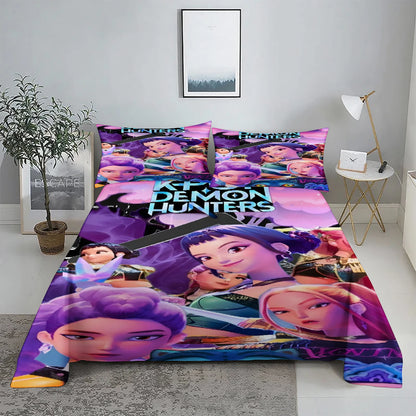 K-Pop D-Demon Hunters 3D Digital Flat sheet set Printing Bedroom Bed Sheet Pillowcase Bedding Kit for Home Decor