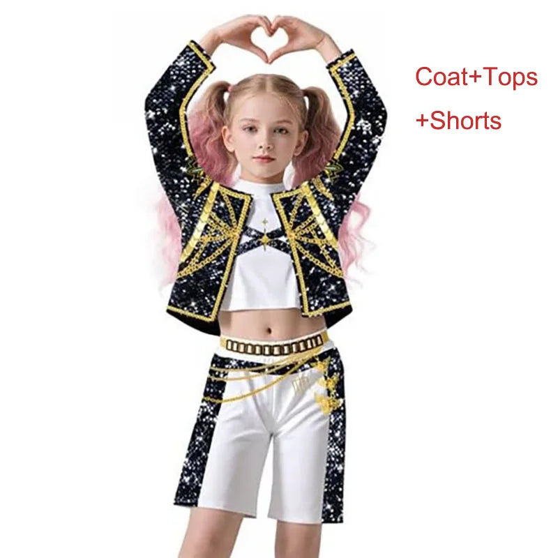 Girls Kpop Zoey Cosplay Costume Kids Fancy Party K-Pop Demon Hunters Rumi Costume Idol Mira Cosplay Halloween Carnival Clothes