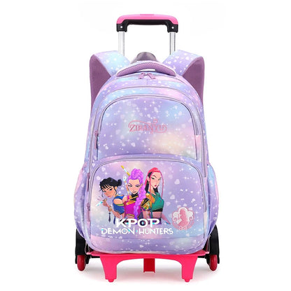 Kpop Demon Hunter Kids Backpack Kawaii Cartoon Printed School Backpack Girls Portable Trolley School Bags Children Birthday Gift