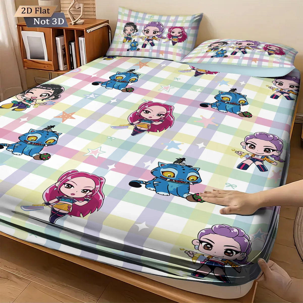 3pcs K-Pop Demon Hunters Print coreless Bed Sheet Set Multiple Sizes Soft Bed Cover Bedroom Bedding Decoration Machine Washable