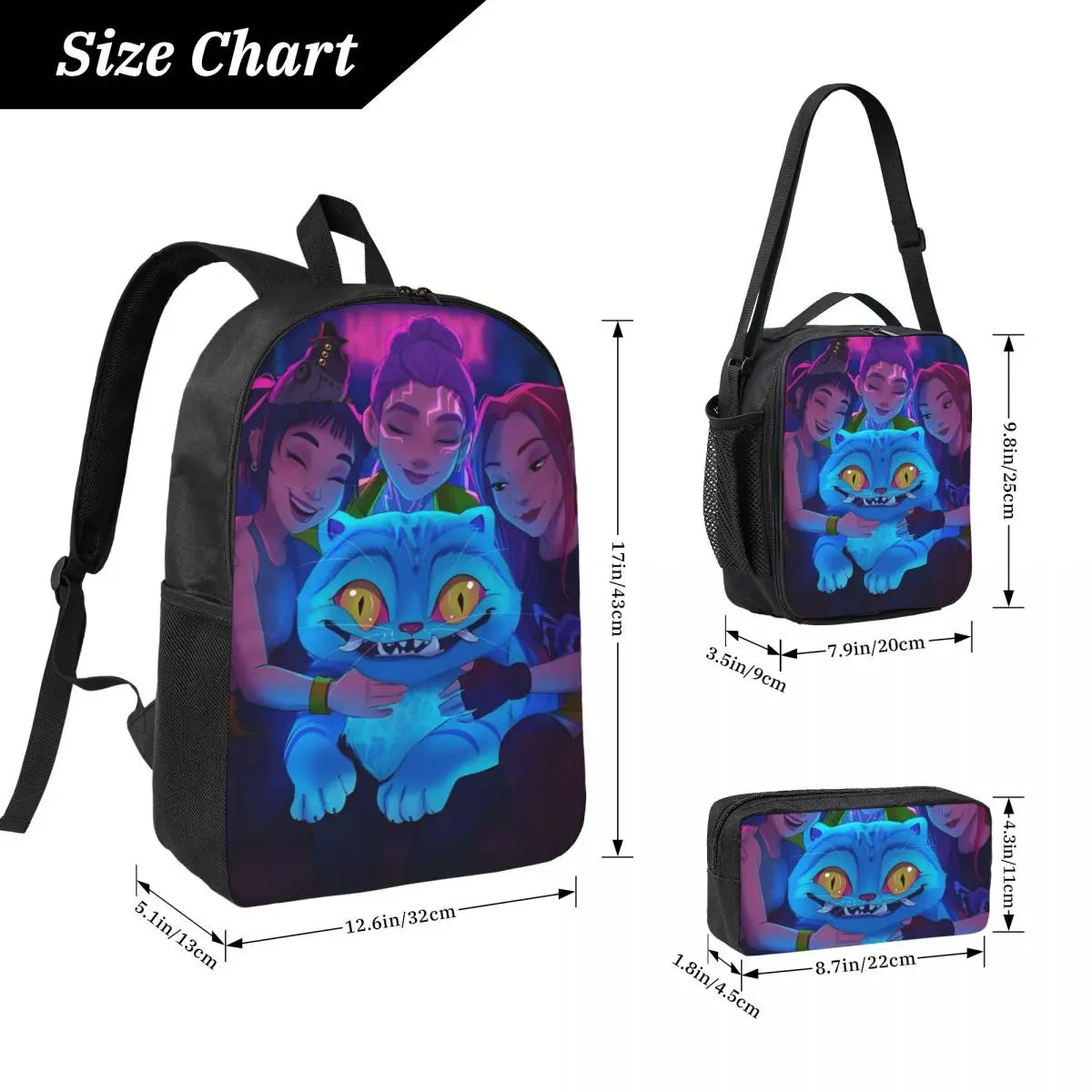 3Pcs Kpop Demon Hunters Huntrix  Backpack Set for Kids Pencil Boxes Bookbag Sets with Lunch Box For School Students Knapsack