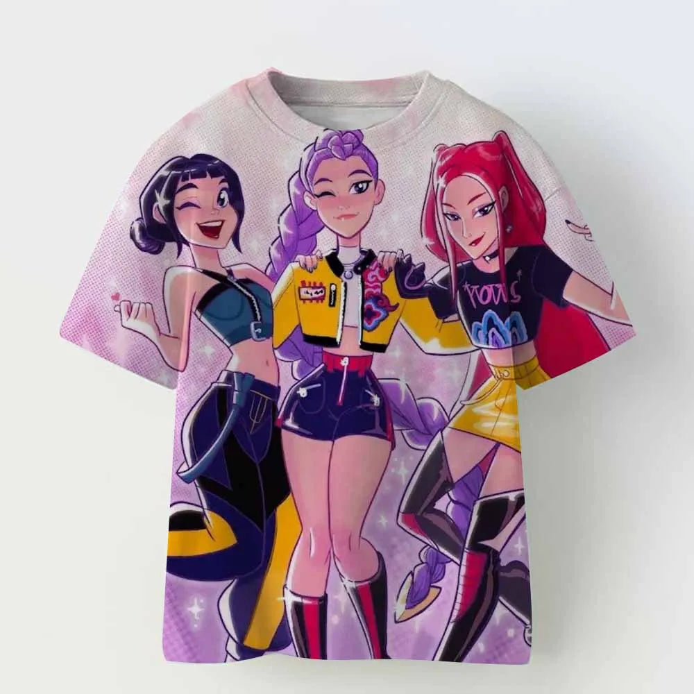 Kpop Demon Hunters Kid Adult Shirt Halloween 3D Mesh Comfortable Sports T-shirt Men's And Women's Extra Large Couple Dress