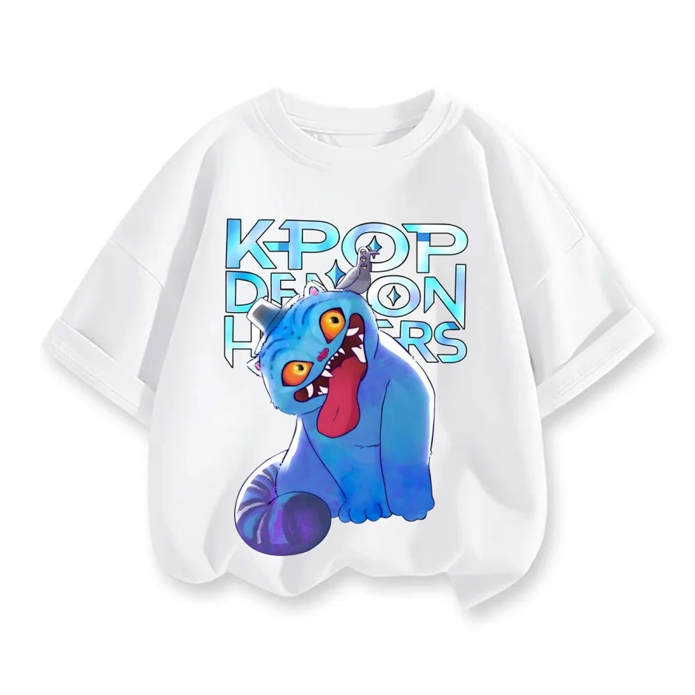 2025 Movie KPop Demon Hunters T-shirt Summer Short Sleeve Tee for Casual Loose 3-12 Year Girl Boy Graphic Printed Tops