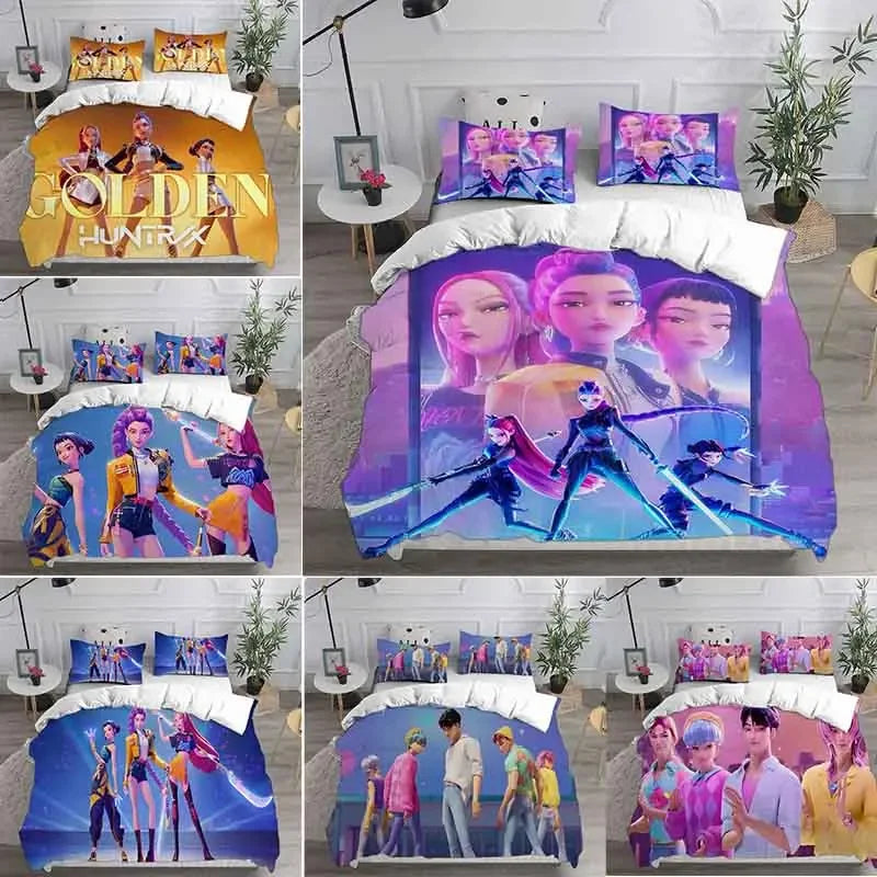 KPop Demon Hunters Bedding Sets EU Single Comforter Quilt Bed Cover Duvet Cover Pillow Case 2-3 Pieces Sets Halloween Costume